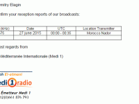 e-QSL Марокко Radio Mediterranee Internationale (Medi 1) Июнь 2015 года