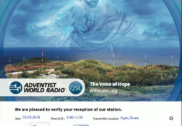 e-QSL Adventist World Radio KSDA Гуам The Voice Of Hope Март 2016 года