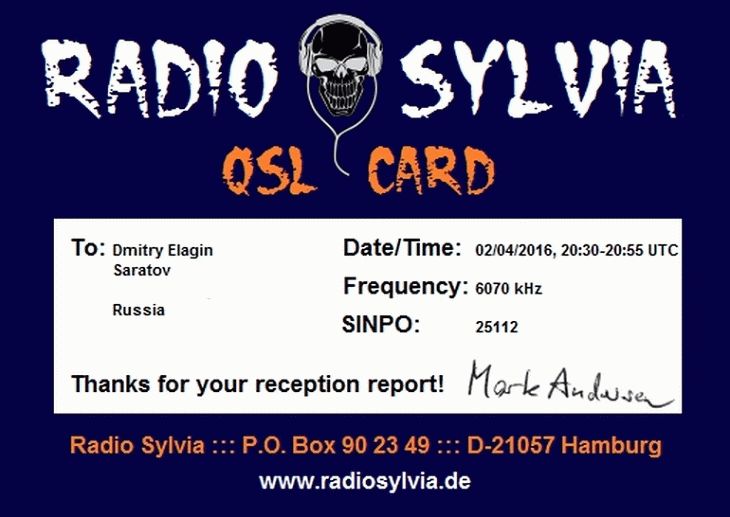 Radio Sylvia eQSL for Dmitry Elagin