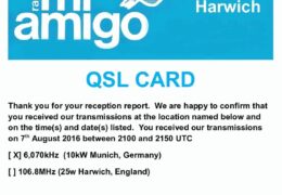 e-QSL Radio Six International Radio Mi Amigo LV18 Harwich Англия 7 Августа 2016 года