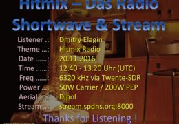 e-QSL Hitmix Radio Германия Ноябрь 2016 года