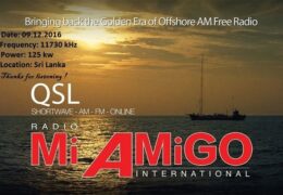 e-QSL Radio Mi Amigo International Шри-Ланка Декабрь 2016 года