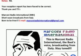 e-QSL Marconi Radio International Италия Сентябрь 2016 года