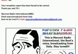 e-QSL Marconi Radio International Италия Сентябрь — Декабрь 2016 года
